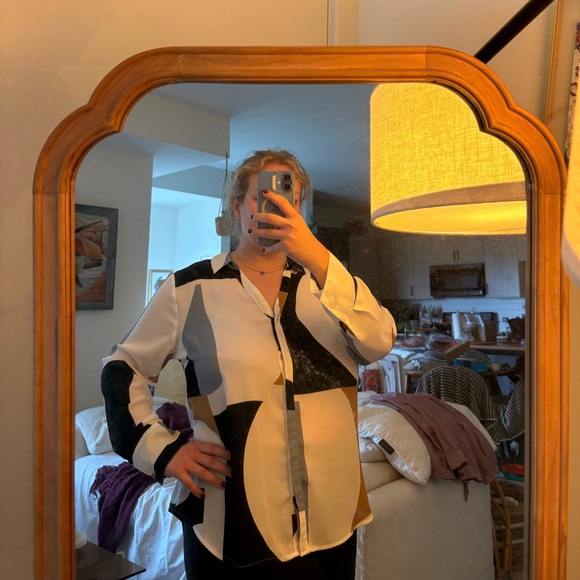 Worthington Abstract Print Blouse - Black, White, Brown, Blue - Picture 6 of 6